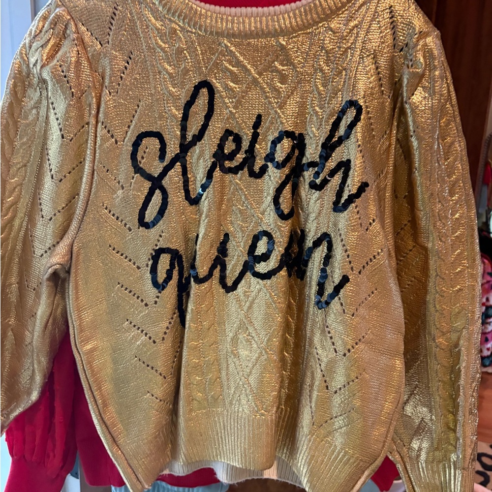 Queen of Sparkles Slay Queen Gold Sweater with Black Text (S)